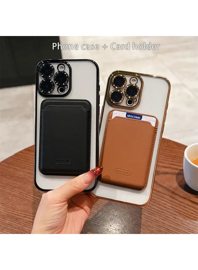 Silvery Magnetic Soft Case With Card Holder For iPhone 14 Dual Layer Design - Image 2